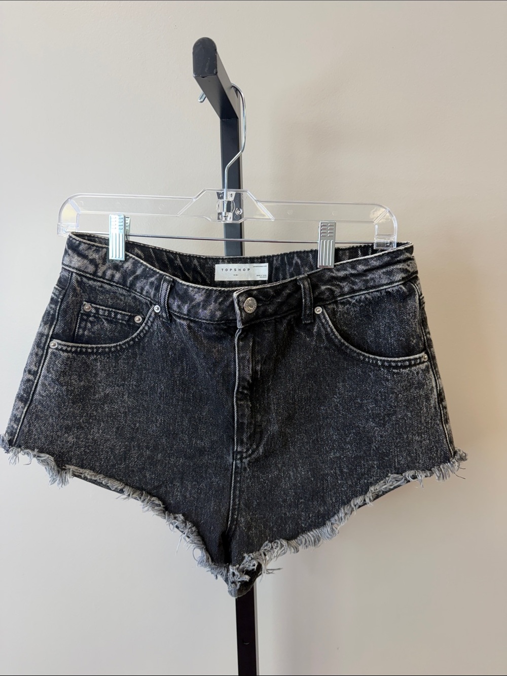 Topshop Black Acid-Wash Denim Shorts